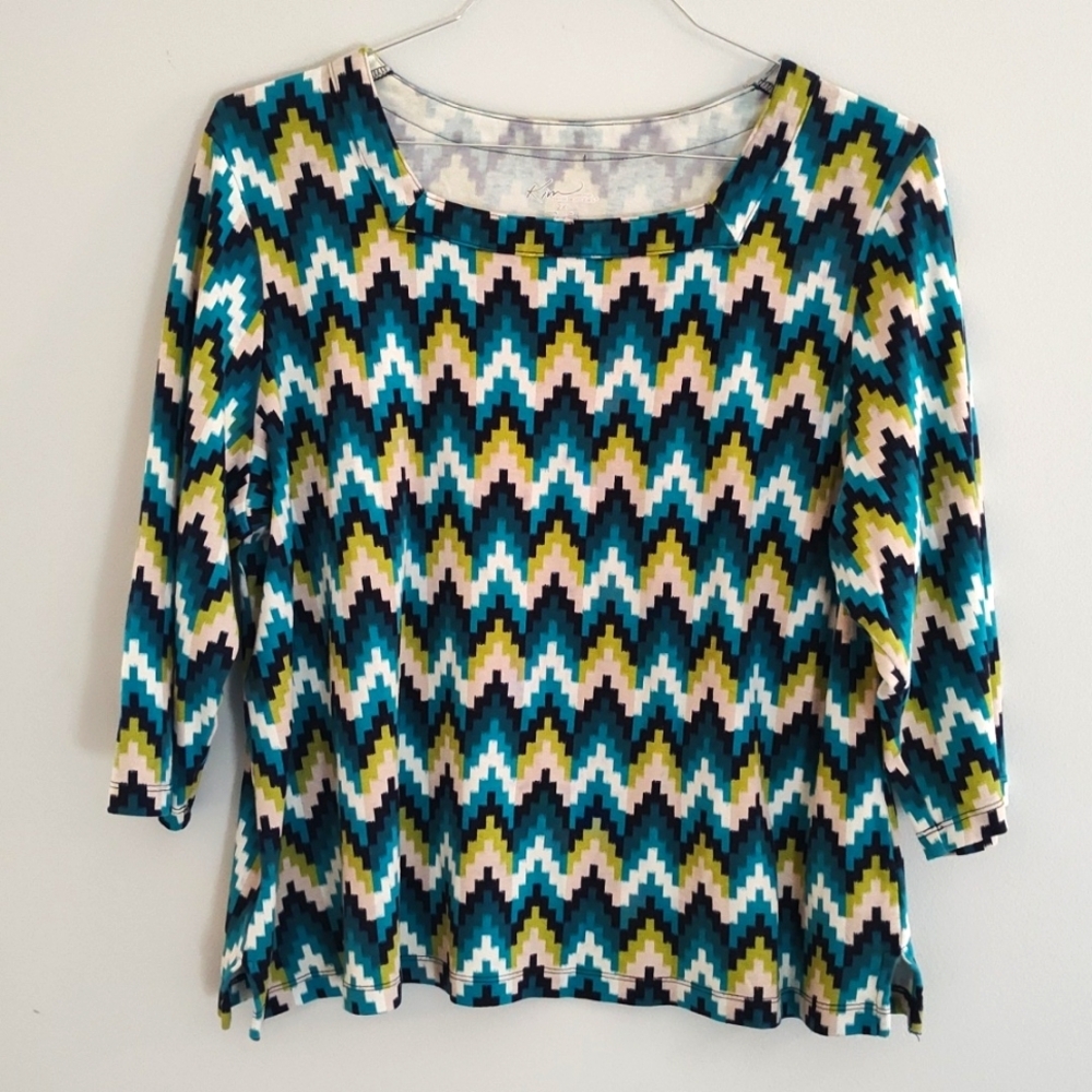 Kim Rogers Top Size 2X Boatneck Cotton Casual Colorful Fall Winter Comfy Tshirt